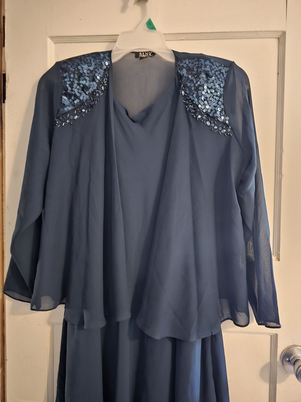 SLNY Blue Sequin-Embellished Chiffon Tunic